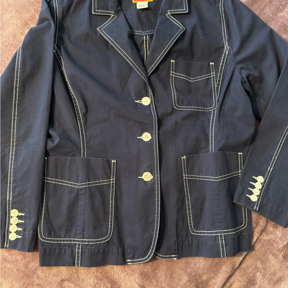 Isaac Mizrahi Navy Blazer with White Stitching